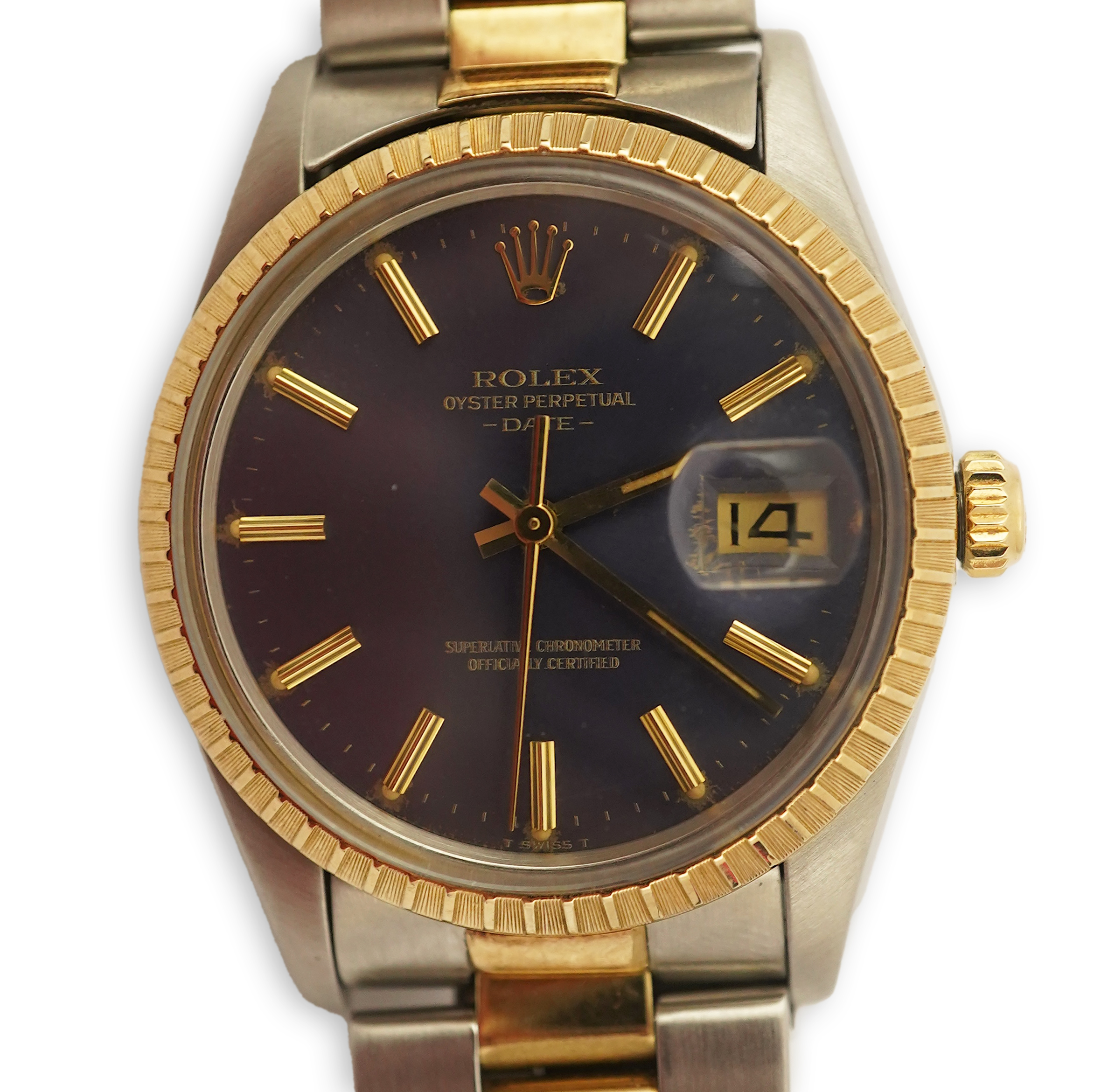 A gentleman's early 1980's stainless steel and gold Rolex Oyster Perpetual Date wrist watch, on a steel and gold Rolex bracelet